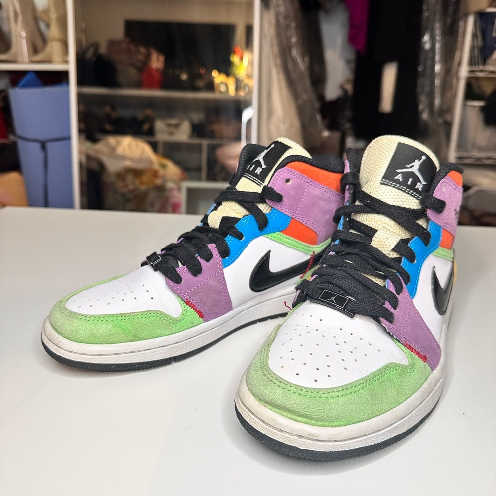 Nike High Top Sneakers in White, Green, Purple & Blue